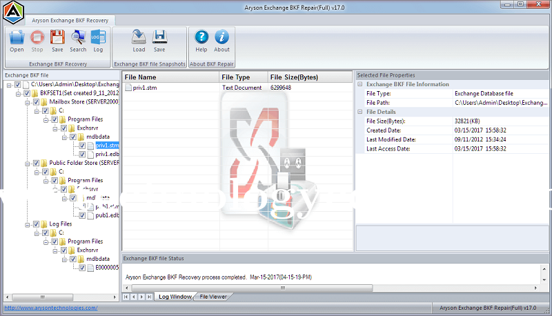 Aryson Exchange BKF Recovery Screenshots